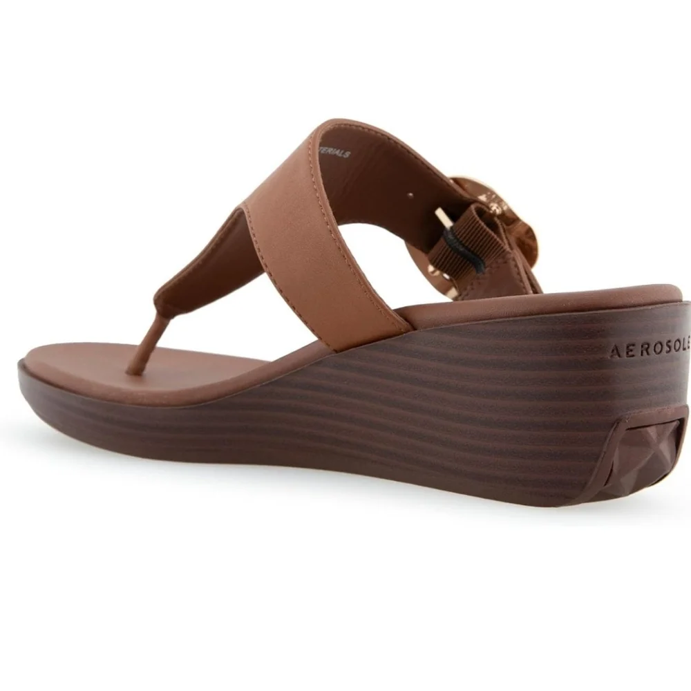 SOLD!! Aerosoles Izola Thong Sandles Tan Wedge Heel Size 8.5 NWOT - Picture 12 of 13